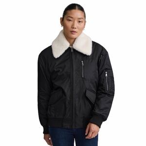 Women’s NVLT Black Bomber Jacket with White Fur Collar New without tags